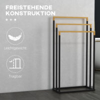 Handtuchhalter für Bad Industriedesign mit 3 Stangen Bambus schwarz
