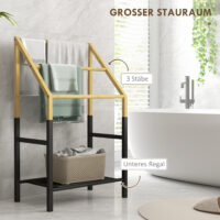 Freistehender Natur Bambus Handtuchhalter mit 3 Stangen für Badezimmer