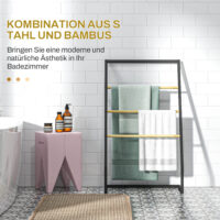 Schwarzer freistehender Handtuchständer aus Stahl mit 3 Stangen