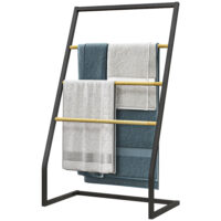 Schwarzer freistehender Handtuchständer aus Stahl mit 3 Stangen