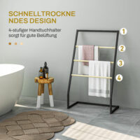 Schwarzer freistehender Handtuchständer aus Stahl mit 3 Stangen