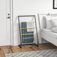 Schwarzer freistehender Handtuchständer aus Stahl mit 3 Stangen