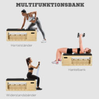 Hantelbank verstellbar mit Ablage und Stauraum Massivholz natur