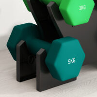 Set mit 6 Kurzhanteln (2x1kg, 2x3kg, 2x5kg) mit Hantelständer.