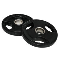 Gummierte Tri-Grip Hantelscheiben 2x5kg für Training.