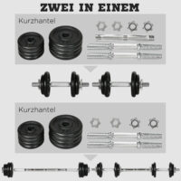 Hantelset Kurzhantel Langhantel 2-in-1 verstellbar 20kg Eisen