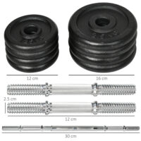 Hantelset Kurzhantel Langhantel 2-in-1 verstellbar 20kg Eisen