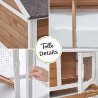 Stabiler Holzhasenstall mit Freigehege für gesunde Bewegung der Tiere.