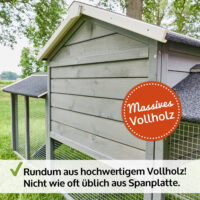 Großer Hasenstall mit zwei Freigehegen für mehr Platz und Bewegungsfreiheit.