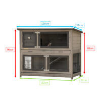 Hasenstall Adrian mit Maßen 120x57x96cm – praktische Übersicht über Länge, Breite und Höhe des Kaninchenstalls.