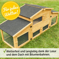 Doppeltes Freigehege mit Hasenstall, bietet ausreichend Platz für Kleintiere.