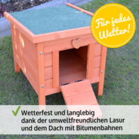 Hasenstall Nido, Kleintierhaus aus Holz mit Rampe und schützendem Dach.