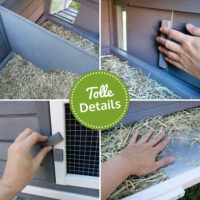 Hasenstall mit integriertem Freigehege und wettergeschütztem Unterschlupf.