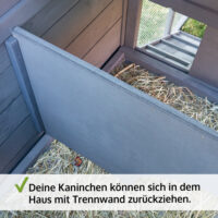 Hasenstall mit integriertem Freigehege und wettergeschütztem Unterschlupf.