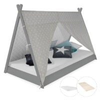 Hausbett Kinderbett 90x200cm aus Holz Grau
