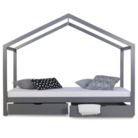 Hausbett Kinderbett 90x200cm aus Holz Grau