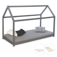 Hausbett Kinderbett 90x200cm aus Holz Grau
