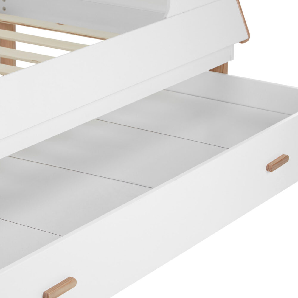 Hausbett Kinderbett 90x200cm aus Holz Weiss-Natur