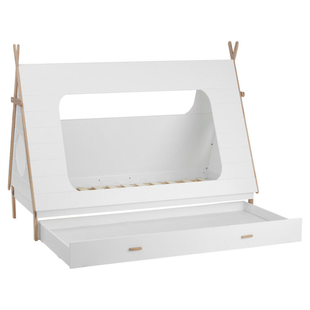 Hausbett Kinderbett 90x200cm aus Holz Weiss-Natur