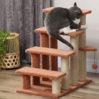 Haustiertreppe Kratzbaum 4-stufig für kleine Hunde und Katzen braun