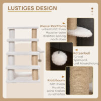 Weiße Haustiertreppe mit integriertem Kratzbaum (4-stufig).