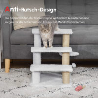 Weiße 3-stufige Haustiertreppe mit Kratzbaum für Katzen & Hunde.