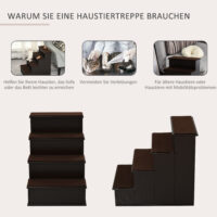 Dunkelbraune Haustiertreppe mit Teppichbezug.