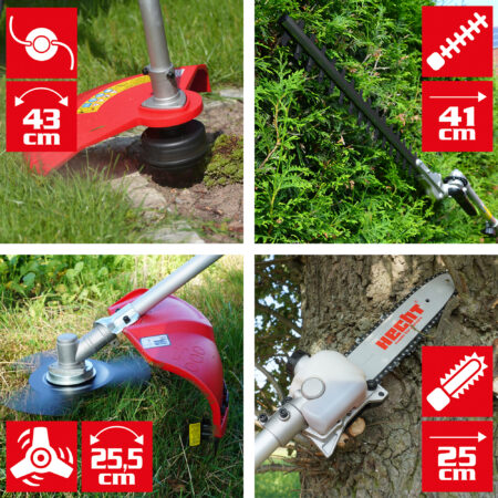 HECHT 4in1 Multitool mit Freischneider, Trimmer, Heckenschere und Hochentaster