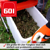 HECHT Elektro Gartenhäcksler mit großem 60 Liter Fangbehälter.