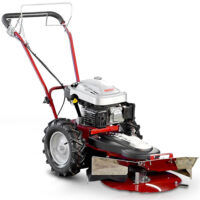 HECHT Benzin Kreiselmäher 5060 mit 60 cm Schnittbreite, 4-Takt-Motor, 2-stufigem Antrieb (2,3 / 3 km/h), Pendelmessern, höhenverstellbarem Lenkholm und robuster Schutzverkleidung – ideal für hohes Gras, Wiesen und unwegsames Gelände.