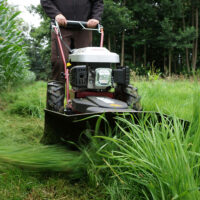 HECHT Benzin Kreiselmäher 5060 mit 60 cm Schnittbreite, 4-Takt-Motor, 2-stufigem Antrieb (2,3 / 3 km/h), Pendelmessern, höhenverstellbarem Lenkholm und robuster Schutzverkleidung – ideal für hohes Gras, Wiesen und unwegsames Gelände.