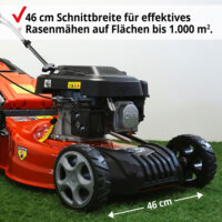HECHT Benzin Rasenmäher 546 mit 2,5 kW 4-Takt-Motor, 46 cm Schnittbreite, 65-Liter-Fangkorb, 8-facher Höhenverstellung und robustem Stahlgehäuse – kraftvoll, komfortabel und ideal für Flächen bis 1.000 m².