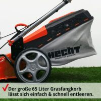 HECHT Benzin Rasenmäher 546 mit 2,5 kW 4-Takt-Motor, 46 cm Schnittbreite, 65-Liter-Fangkorb, 8-facher Höhenverstellung und robustem Stahlgehäuse – kraftvoll, komfortabel und ideal für Flächen bis 1.000 m².