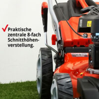 HECHT Benzin Rasenmäher 546 mit 2,5 kW 4-Takt-Motor, 46 cm Schnittbreite, 65-Liter-Fangkorb, 8-facher Höhenverstellung und robustem Stahlgehäuse – kraftvoll, komfortabel und ideal für Flächen bis 1.000 m².