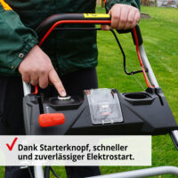 HECHT Benzin Rasenmäher 547 SWE mit 150 cm³ 4-Takt Eco-Motor, 46 cm Schnittbreite, Elektrostart, 5-in-1 Funktion, 55-Liter-Fangkorb, Radantrieb und 7-facher Höhenverstellung – ideal für komfortables Mähen großer Flächen bis 1200 m².