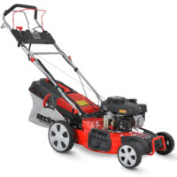 HECHT Benzin Rasenmäher 547 SWE mit 150 cm³ 4-Takt Eco-Motor, 46 cm Schnittbreite, Elektrostart, 5-in-1 Funktion, 55-Liter-Fangkorb, Radantrieb und 7-facher Höhenverstellung – ideal für komfortables Mähen großer Flächen bis 1200 m².