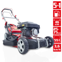 HECHT Benzin Rasenmäher 547 SXW mit 150 cm³ 4-Takt Eco-Motor, 46 cm Schnittbreite, 5-in-1 Funktion (Mähen, Fangen, Mulchen, Seitenauswurf, Laub zerkleinern), Radantrieb, 55-Liter-Fangkorb und 7-facher Höhenverstellung – kraftvoll und komfortabel für Rasenflächen bis 1200 m².