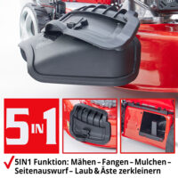 HECHT Benzin Rasenmäher 547 SXW mit 150 cm³ 4-Takt Eco-Motor, 46 cm Schnittbreite, 5-in-1 Funktion (Mähen, Fangen, Mulchen, Seitenauswurf, Laub zerkleinern), Radantrieb, 55-Liter-Fangkorb und 7-facher Höhenverstellung – kraftvoll und komfortabel für Rasenflächen bis 1200 m².