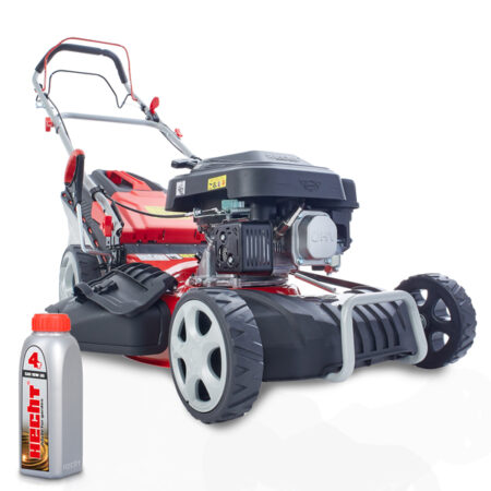 HECHT Benzin Rasenmäher 547 SXW mit 150 cm³ 4-Takt Eco-Motor, 46 cm Schnittbreite, 5-in-1 Funktion (Mähen, Fangen, Mulchen, Seitenauswurf, Laub zerkleinern), Radantrieb, 55-Liter-Fangkorb und 7-facher Höhenverstellung – kraftvoll und komfortabel für Rasenflächen bis 1200 m².