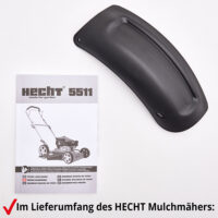 HECHT Benzin Mulchmäher 5511 mit 144,3 cm³ 4-Takt-Motor, 51 cm Schnittbreite, Mulchfunktion, Seitenauswurf und 5-facher zentraler Höhenverstellung – leistungsstark, robust und ideal für mittlere bis große Rasenflächen.