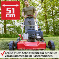 HECHT Benzin Mulchmäher 5511 BS mit 125 cm³ Briggs & Stratton Motor, 51 cm Schnittbreite, Mulchfunktion, Seitenauswurf und 5-facher Höhenverstellung – robust, effizient und ideal für mittelgroße Rasenflächen.