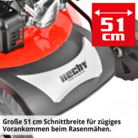 HECHT Benzin Rasenmäher 551 SX mit 196 cm³ 4-Takt-Motor (5,5 PS), 51 cm Schnittbreite, 5-in-1 Funktion, 65-Liter-Fangkorb, Radantrieb, Mulchkit, Seitenauswurf und 7-facher Höhenverstellung – kraftvoll und flexibel für große Gärten.