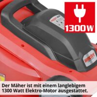 HECHT Elektro Rasenmäher 1233 mit 1300-Watt-Motor, 33 cm Schnittbreite und 30-Liter-Fangkorb – kompakt, leicht (7,1 kg) und ideal für kleine Gärten.