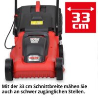 HECHT Elektro Rasenmäher 1233 mit 1300-Watt-Motor, 33 cm Schnittbreite und 30-Liter-Fangkorb – kompakt, leicht (7,1 kg) und ideal für kleine Gärten.