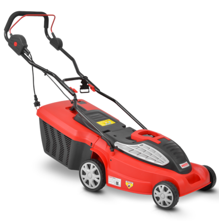 HECHT Elektro Rasenmäher 1638 R mit 1600-Watt-Turbo-Motor, 38 cm Schnittbreite, 45-Liter-Fangkorb und 5-facher zentraler Schnitthöhenverstellung – ideal für mittlere bis große Rasenflächen.