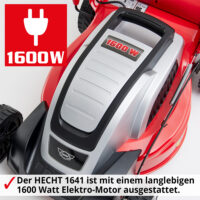 HECHT Elektro Rasenmäher 1641 mit 1600-Watt-Motor, 41 cm Schnittbreite, 50-Liter-Fangkorb mit Füllstandsanzeige, 7-facher Höhenverstellung und Mulchkit – ideal für Rasenflächen bis 800 m².
