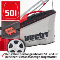 HECHT Elektro Rasenmäher 1641 mit 1600-Watt-Motor, 41 cm Schnittbreite, 50-Liter-Fangkorb mit Füllstandsanzeige, 7-facher Höhenverstellung und Mulchkit – ideal für Rasenflächen bis 800 m².