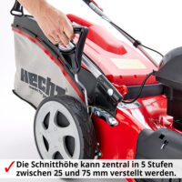 HECHT Elektro Rasenmäher 1802 S mit 1800-Watt-Motor, 46 cm Schnittbreite, Radantrieb (3,3 km/h), 5-in-1 Funktion, 50-Liter-Fangkorb, Mulchkit und 7-facher Höhenverstellung – ideal für große und vielseitige Rasenflächen.
