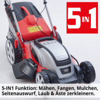 HECHT Elektro Rasenmäher 1803 S mit 1800-Watt-Motor, 46 cm Schnittbreite, 5-in-1 Funktion (Mähen, Fangen, Mulchen, Seitenauswurf, Laub zerkleinern), Radantrieb, 60-Liter-Fangkorb und 7-facher Höhenverstellung – ideal für Flächen bis 1.200 m².