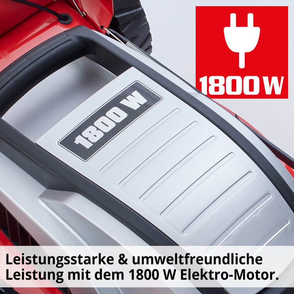 HECHT Elektro Rasenmäher 1803 S mit 1800-Watt-Motor, 46 cm Schnittbreite, 5-in-1 Funktion (Mähen, Fangen, Mulchen, Seitenauswurf, Laub zerkleinern), Radantrieb, 60-Liter-Fangkorb und 7-facher Höhenverstellung – ideal für Flächen bis 1.200 m².